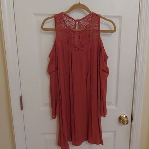 Cold shoulder burnt orange dress with lace